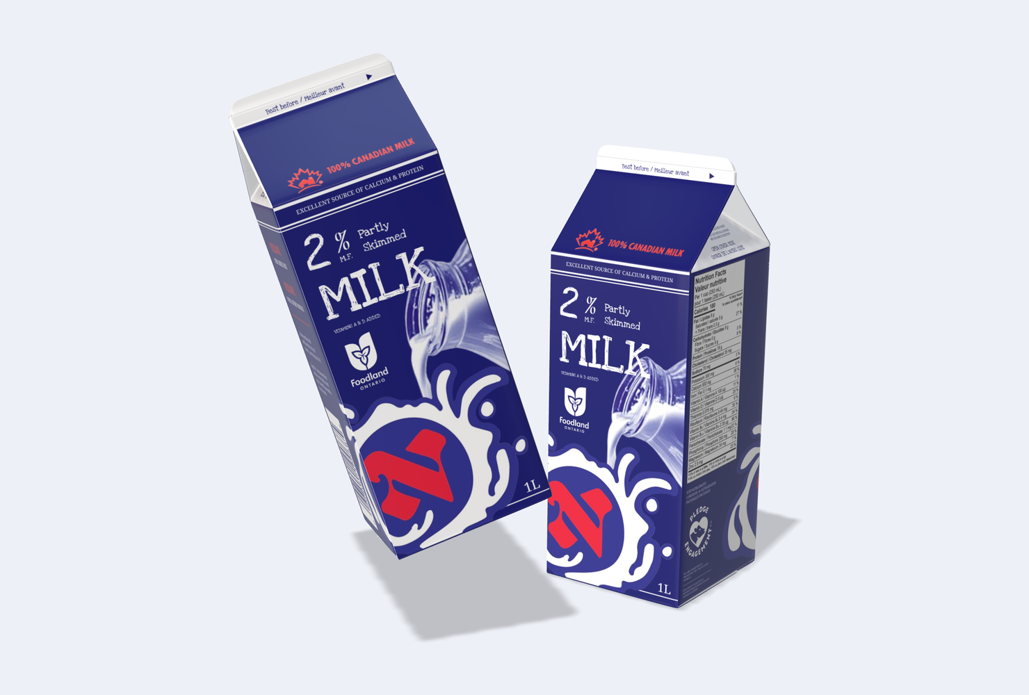 Proposed Neilson symbol: a red N surrounded by a white milk splash on deep blue.