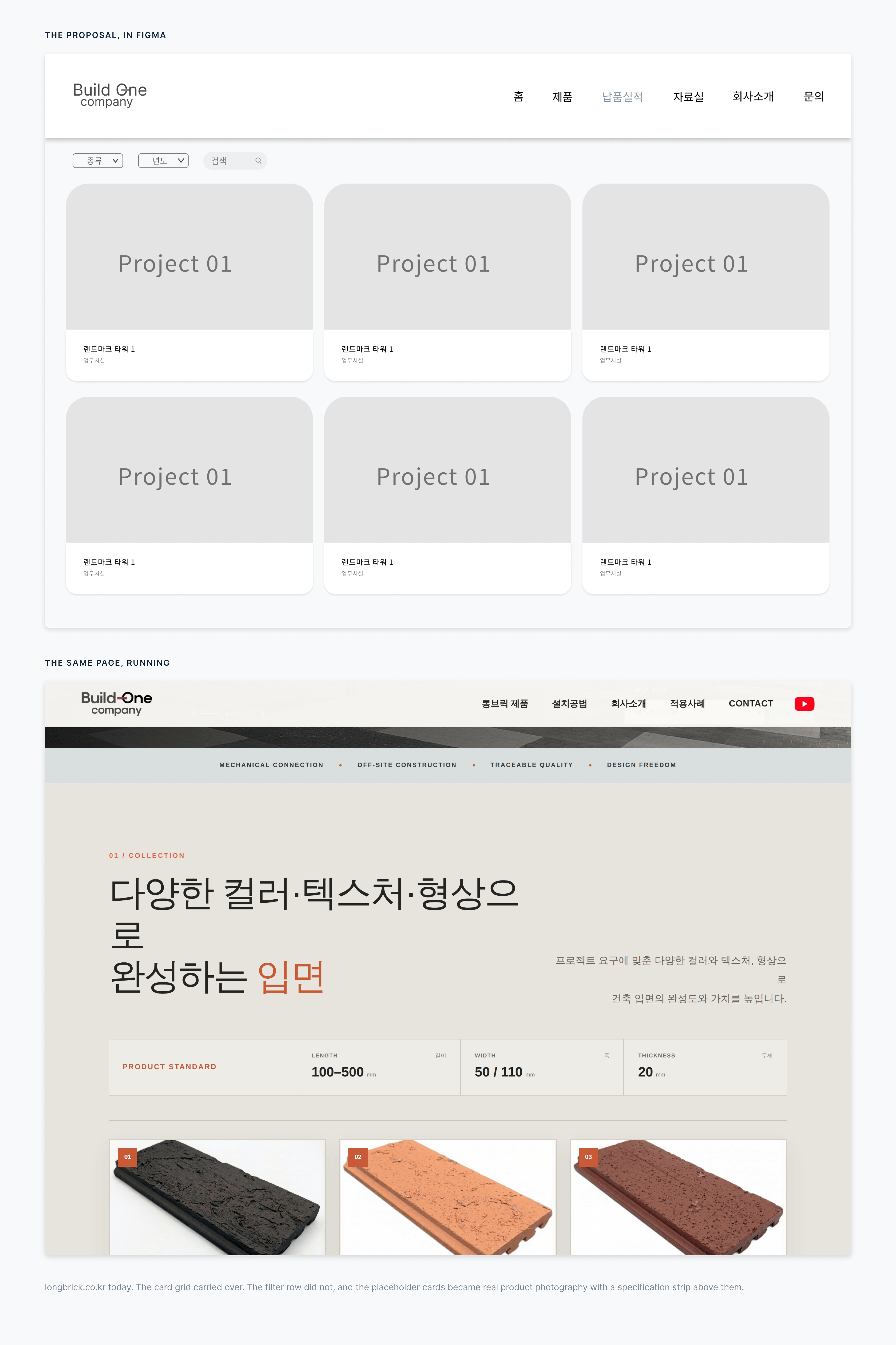 The product listing as proposed, and as it runs on longbrick.co.kr today.